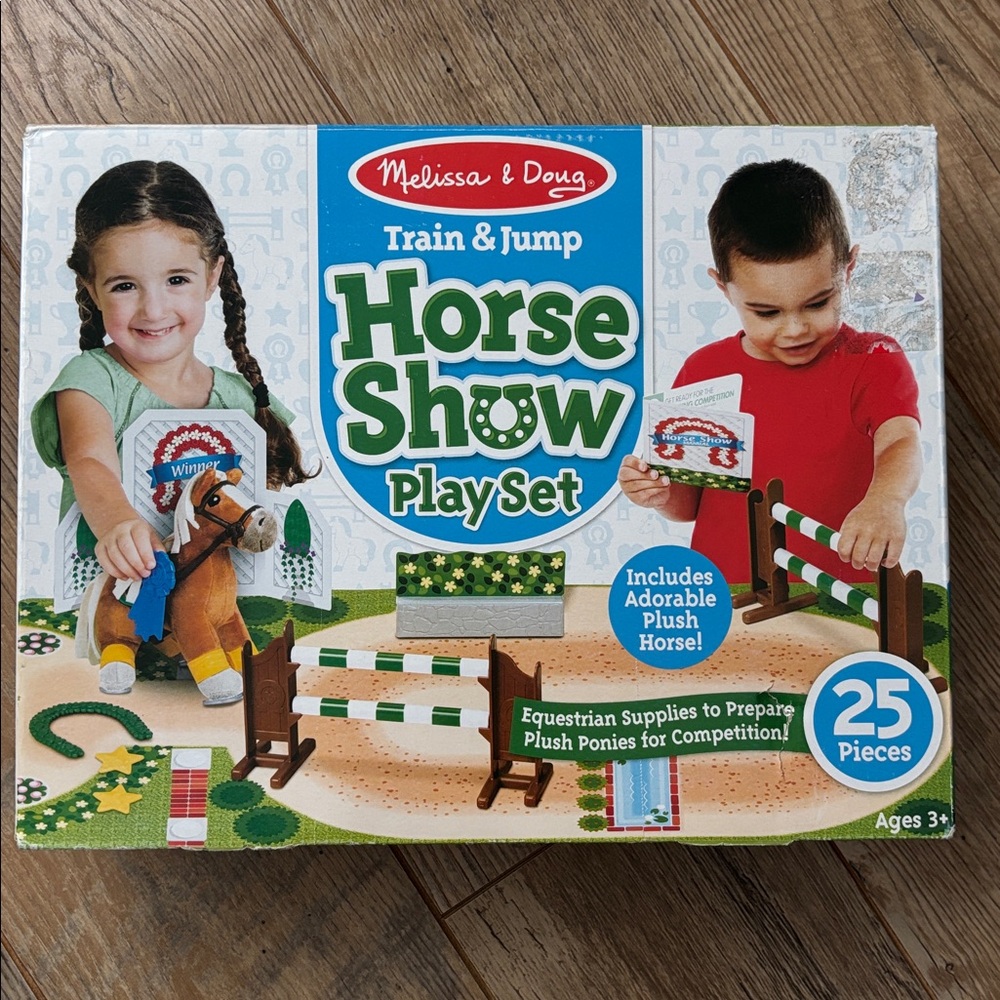 Melissa and Doug Train And Jump Horse Show Play Set 25 Pieces with Stuffed Plush